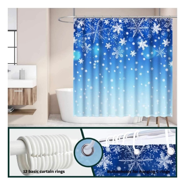 Funnytree Blue Winter Snowflake Shower Curtain Set - Picture 4 of 4